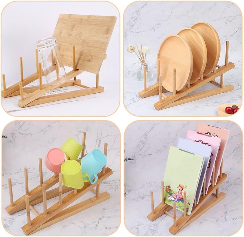 SITAKE 4 PCS Wooden Dish Rack Bamboo Plate Rack Pot Lid Holder, Dish Drying Rack Kitchen Display Shelf for Cup, Cutting Board, Bowl, Plate,Pot Lid - Image 4